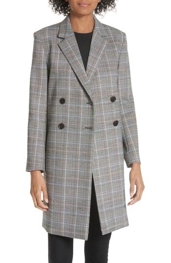 Women's Theory Wool Plaid Square Coat, Size - Black