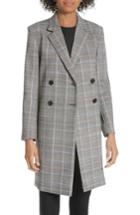 Women's Theory Wool Plaid Square Coat, Size - Black
