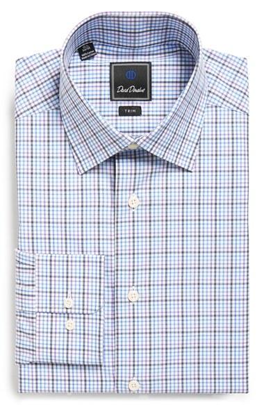 Men's David Donahue Trim Fit Check Dress Shirt 32/33 - Purple