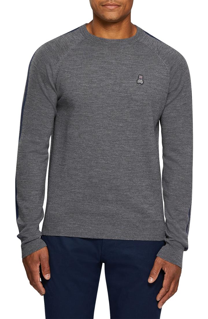 Men's Psycho Bunny Raglan Merino Wool Sweater - Grey