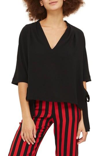 Women's Topshop Side Tie Blouse Us (fits Like 0-2) - Black