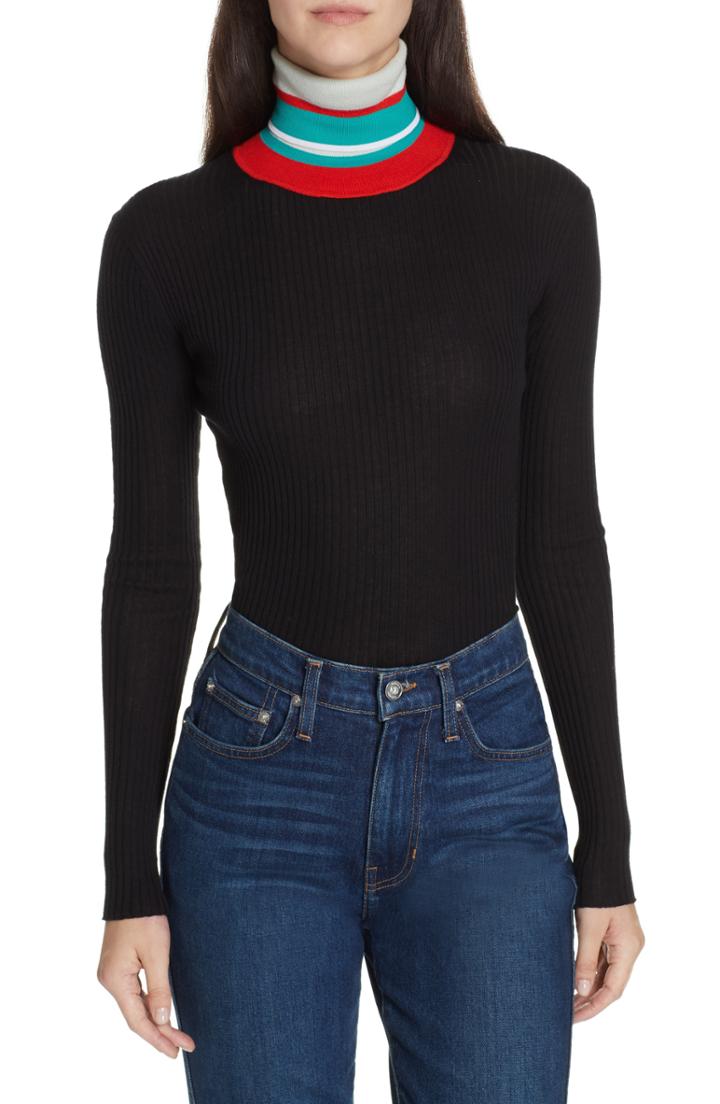 Women's Proenza Schouler Pswl Stripe Turtleneck Sweater - Black