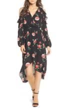 Women's Soprano Ruffle Cold Shoulder Faux Wrap Dress - Black