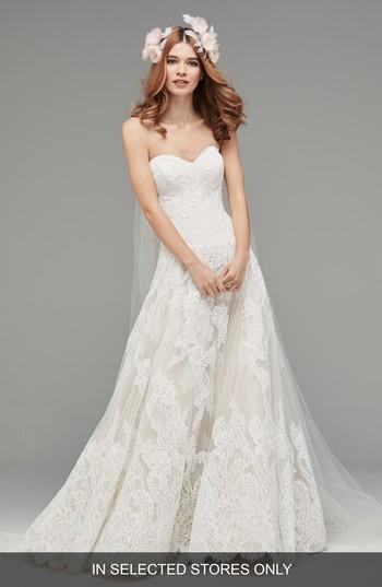 Women's Watters Lyric Strapless Lace Drop Waist Gown, Size In Store Only - Ivory