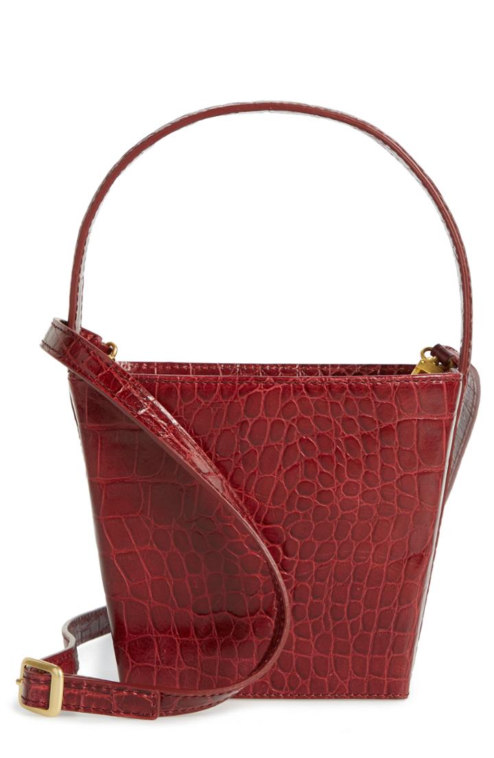 Staud Edie Croc Embossed Leather Bucket Bag - Red