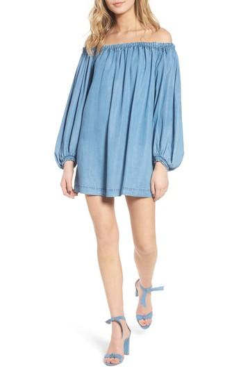 Women's 7 For All Mankind Blouson Off The Shoulder Shift Dress - Blue