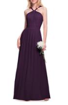 Women's #levkoff Halter Neck Chiffon Gown - Purple