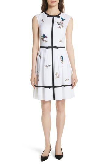 Women's Ted Baker London Bow Trim Embroidered Dress - White