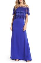Women's Tadashi Shoji Off-the-shoulder Lace & Crepe Gown - Blue