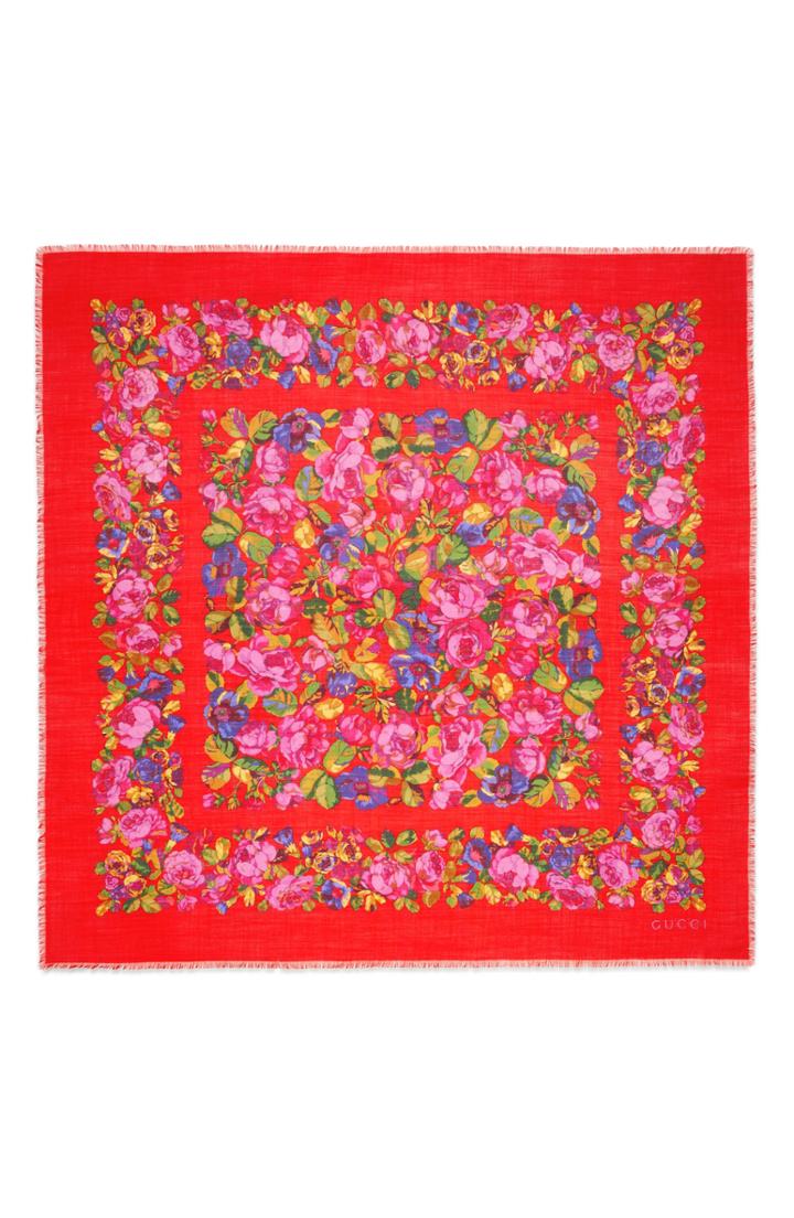 Women's Gucci Raquel Floral Silk & Wool Shawl