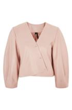 Women's Topshop By Boutique Leather Puff Sleeve Wrap Top Us (fits Like 0) - Pink