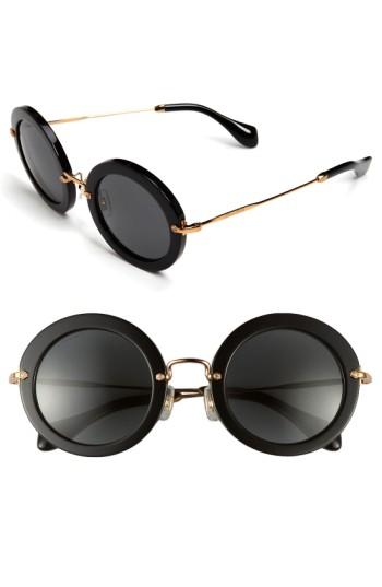 Women's Miu Miu 49mm Round Retro Sunglasses - Black