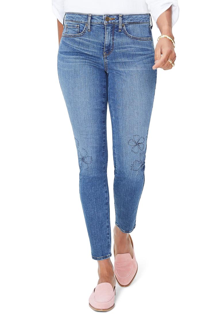 Women's Nydj Ami Floral & Fauna Embroidered Skinny Jeans - Blue