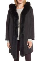 Women's Blue Duck Hooded Reversible Genuine Fur Coat - Black
