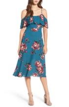 Women's Soprano Floral Popover Cold Shoulder Dress - Blue/green