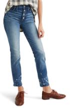 Women's Madewell Distressed Button Front High Waist Slim Straight Jeans - Blue