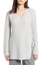 Petite Women's Halogen Side Tie Cashmere Sweater, Size P - Grey