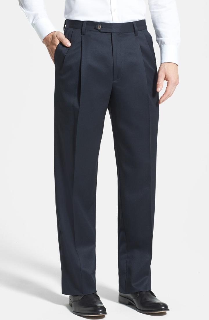 Men's Berle Pleated Wool Gabardine Trousers X 30 - Blue