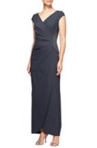 Women's Alex Evenings Embellished Faux Wrap Column Gown - Grey