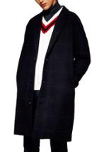 Men's Topman Hadyn Oversize Check Print Overcoat - Blue