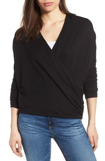 Women's Press Faux Wrap Top - Black