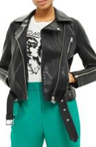 Women's Topshop Willow Faux Leather Biker Jacket Us (fits Like 0) - Black