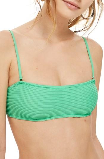 Women's Topshop Wavy Ribbed Bandeau Bikini Top Us (fits Like 0) - Green