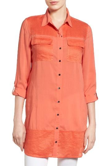 Women's Caslon Mixed Media Roll Sleeve Tunic - Orange