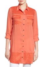Women's Caslon Mixed Media Roll Sleeve Tunic - Orange