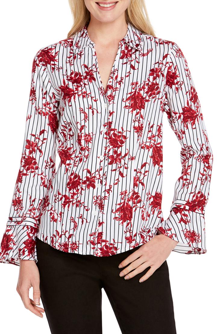 Women's Foxcroft Ellery Floral Stripe Shirt - White