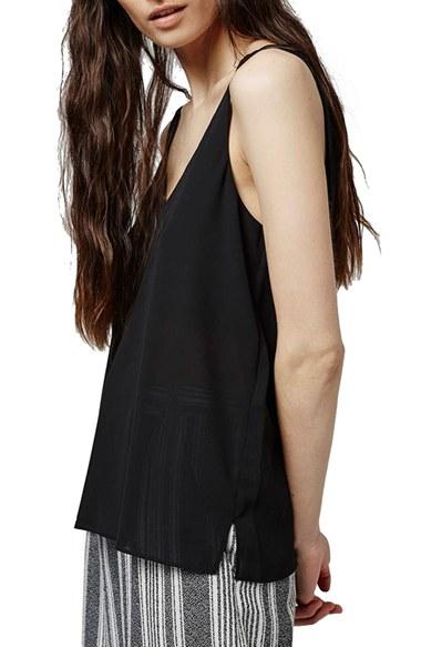 Women's Topshop Double Strap V-back Camisole Us (fits Like 0) - Black