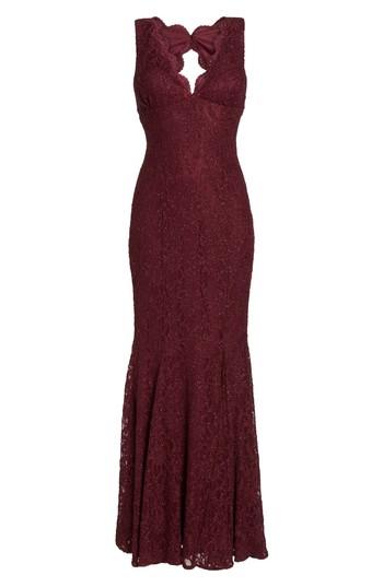 Women's Morgan & Co. Glitter Lace Gown /4 - Burgundy
