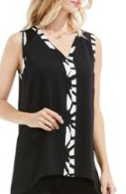 Women's Vince Camuto Print Trim High/low Blouse - Black
