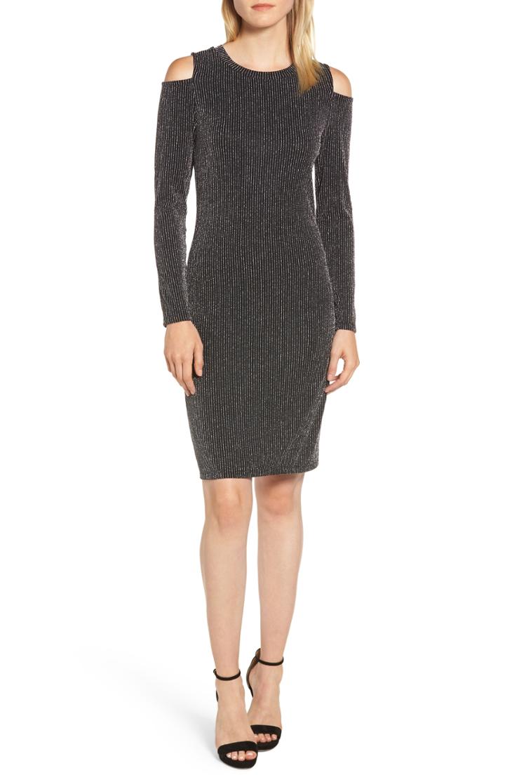 Women's Michael Michael Kors Metallic Stripe Cold Shoulder Dress