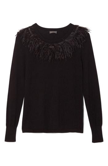 Women's Vince Camuto Feather Collar Sweater - Black