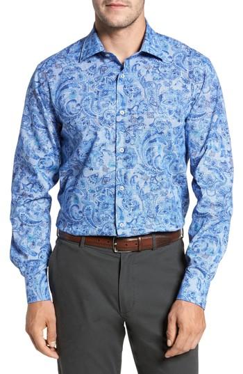 Men's Paul & Shark Regular Fit Paisley Sport Shirt - Blue