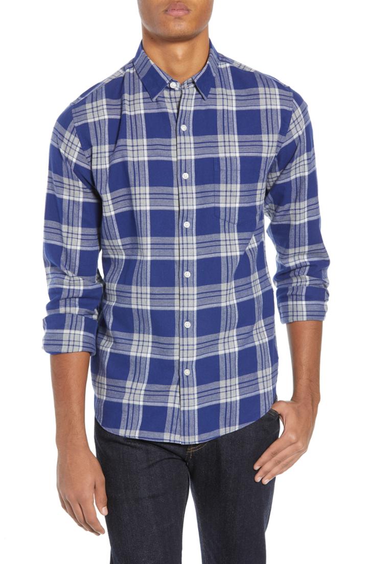 Men's Bonobos Brushed Button Down Slim Fit Plaid Sport Shirt R - Blue