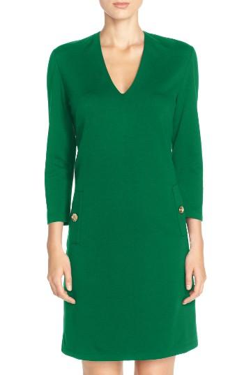 Women's Eliza J Button Pockets Ponte A-line Dress - Green