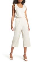 Women's First Monday Stripe Ruffle Crop Jumpsuit - White