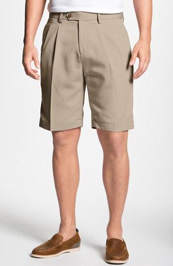 Men's Cutter & Buck Double Pleated Microfiber Twill Shorts - Beige