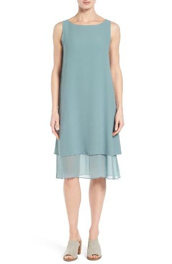 Women's Eileen Fisher Silk Georgette Shift Dress - Blue
