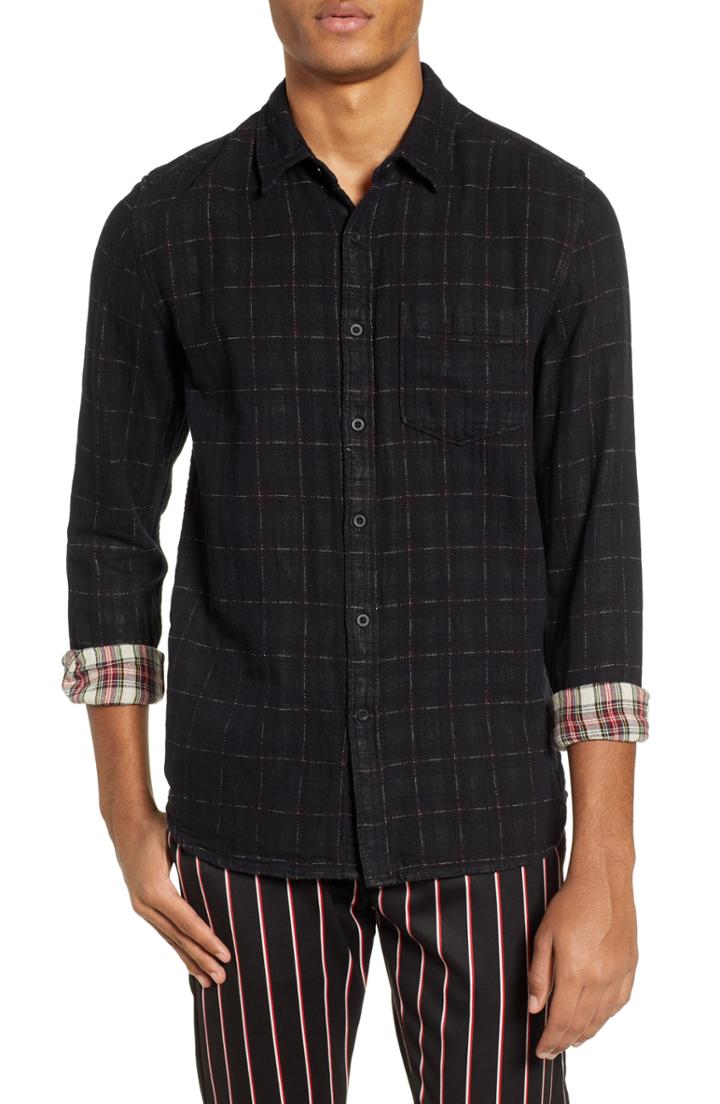 Men's Topman Reverse Check Shirt - Black