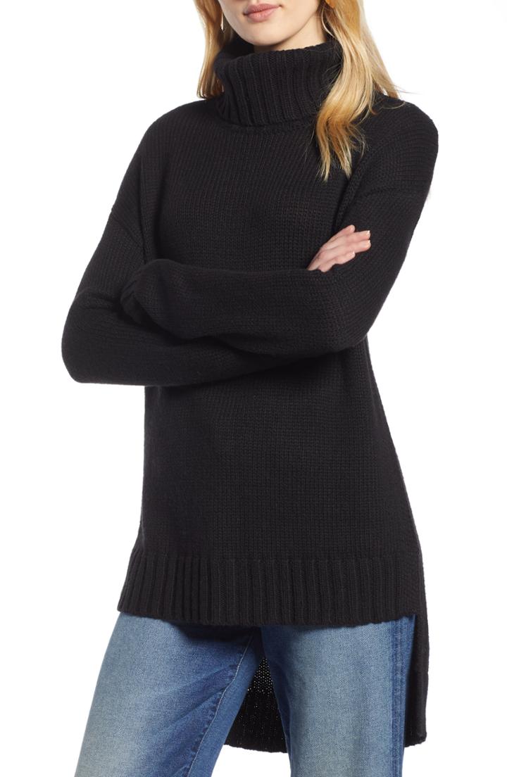 Women's Halogen High/low Turtleneck Sweater - Black