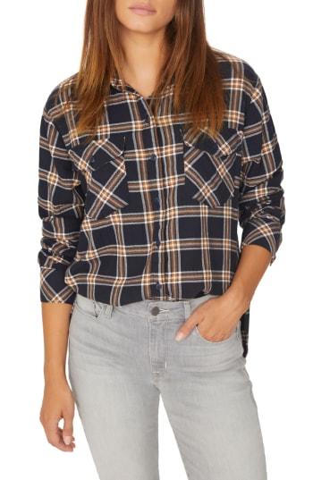 Women's Sanctuary Boyfriend For Life Stretch Cotton Plaid Shirt - Black