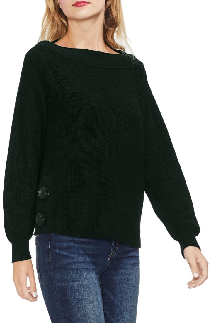 Women's Vince Camuto Side Button Detail Boatneck Cotton Sweater - Black