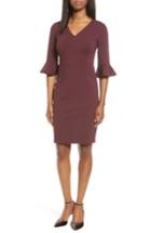 Petite Women's Halogen Ruffle Sleeve Ponte Sheath Dress P - Burgundy