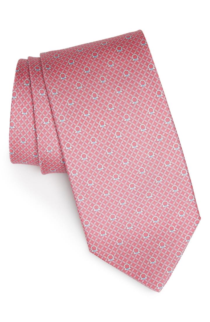 Men's Salvatore Ferragamo Gage Print Silk Tie, Size - Pink
