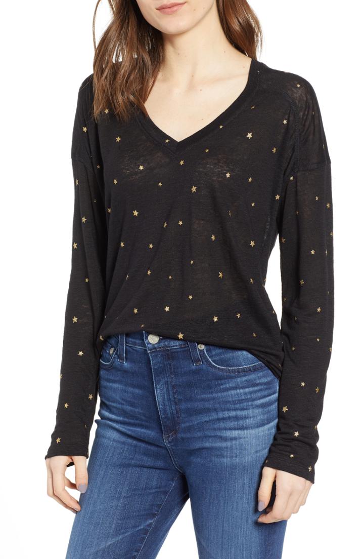 Women's Rails Sami Drop Shoulder V-neck Linen Blend Tee