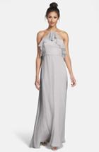 Women's Amsale Ruffle Crinkled Silk Chiffon Halter Gown