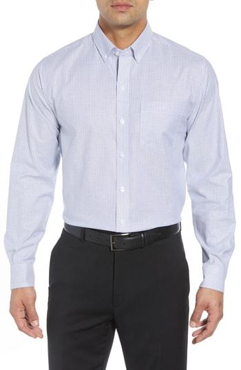 Men's Cutter & Buck Regular Fit Stripe Stretch Oxford Shirt, Size - Blue